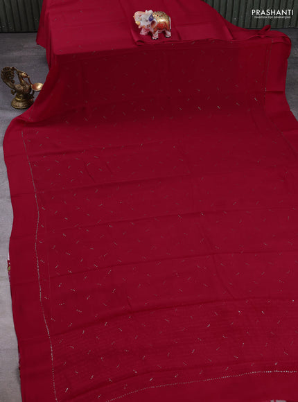 Pure chiffon silk saree red with golden buttas and floral printed blouse