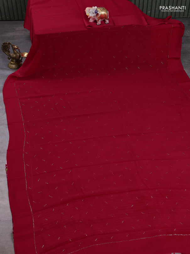Pure chiffon silk saree red with golden buttas and floral printed blouse