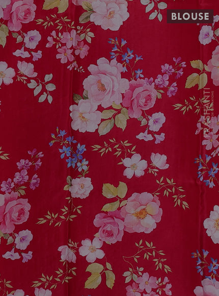 Pure chiffon silk saree red with golden buttas and floral printed blouse