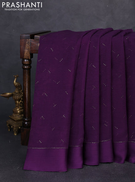 Pure chiffon silk saree dark purple with golden buttas and floral printed blouse