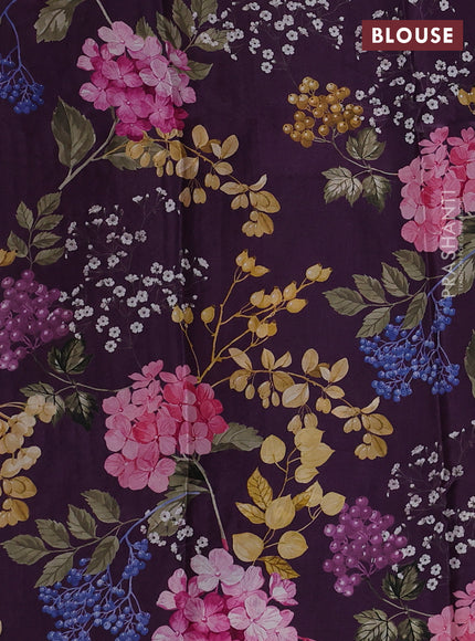 Pure chiffon silk saree dark purple with golden buttas and floral printed blouse