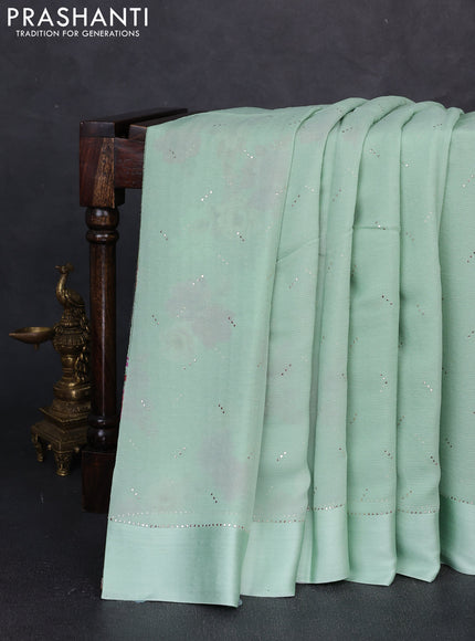 Pure chiffon silk saree pista green with golden buttas and floral printed blouse