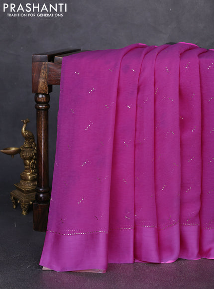 Pure chiffon silk saree pink and mild peach with golden buttas and floral printed blouse