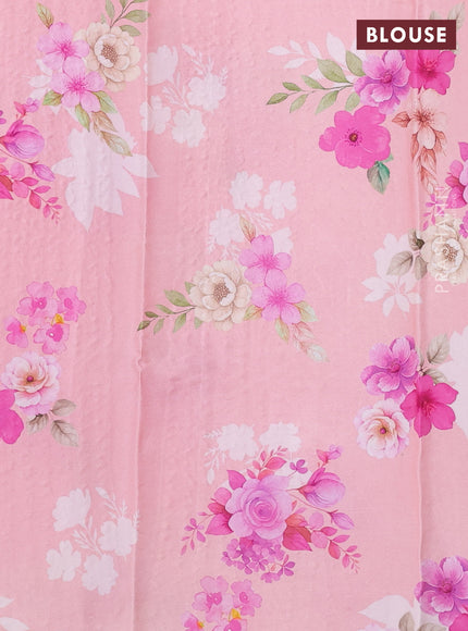 Pure chiffon silk saree pink and mild peach with golden buttas and floral printed blouse