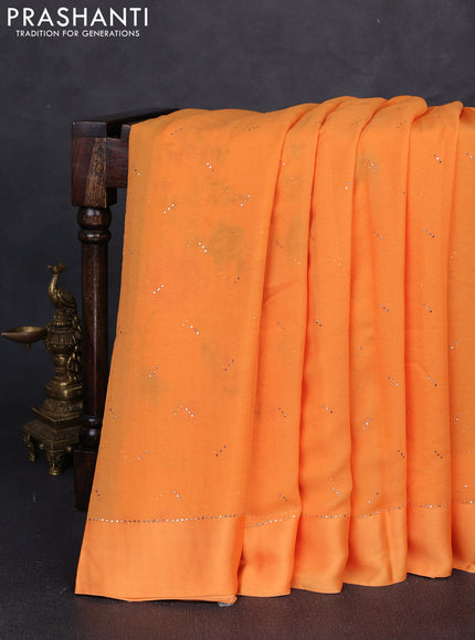 Pure chiffon silk saree orange with golden buttas and floral printed blouse