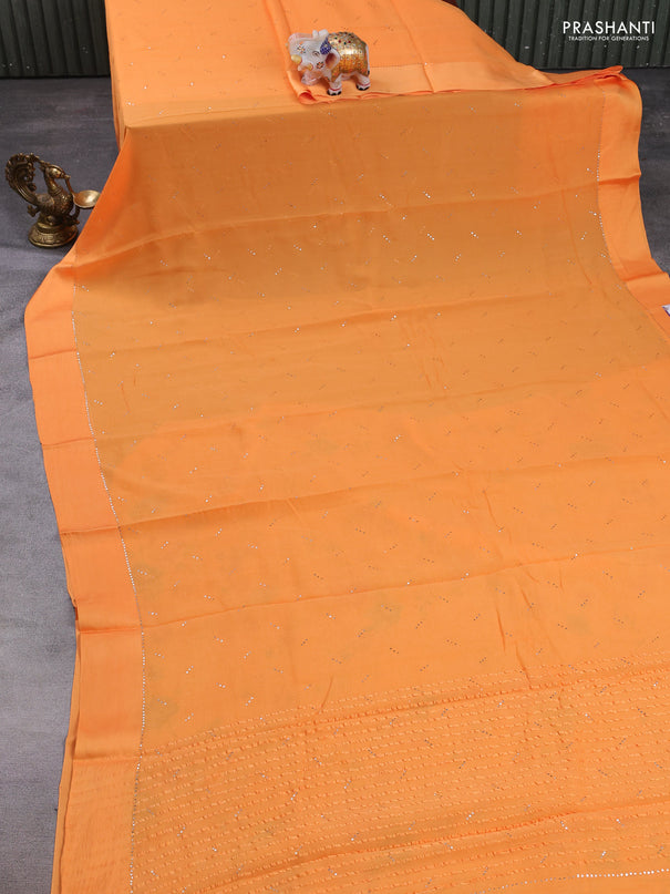 Pure chiffon silk saree orange with golden buttas and floral printed blouse