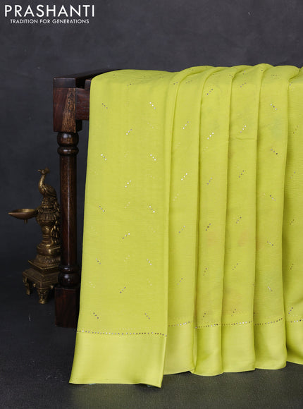 Pure chiffon silk saree lime yellow with golden buttas and floral printed blouse