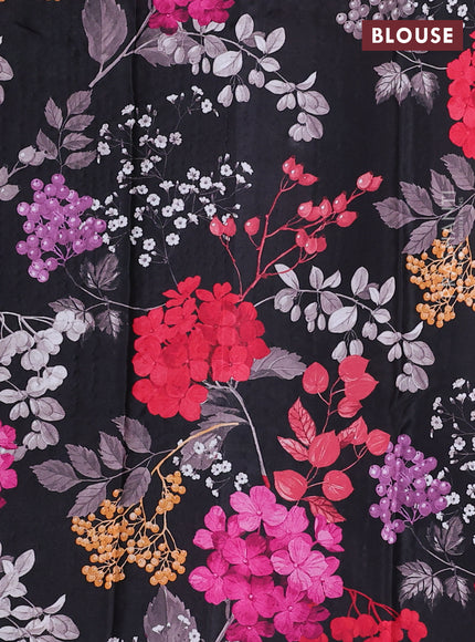 Pure chiffon silk saree black with golden buttas and floral printed blouse