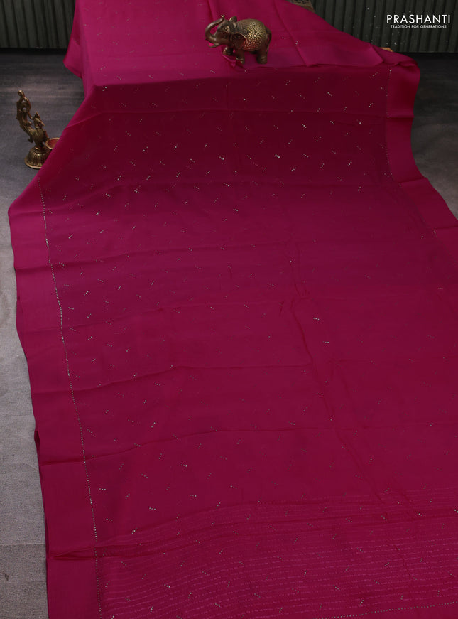 Pure chiffon silk saree pink with golden buttas and floral printed blouse