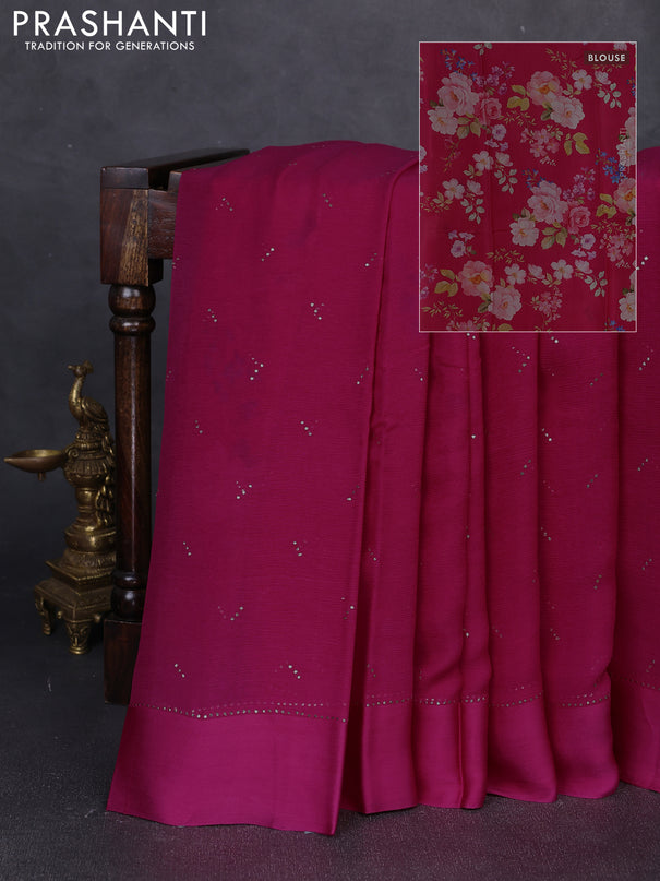 Pure chiffon silk saree pink with golden buttas and floral printed blouse