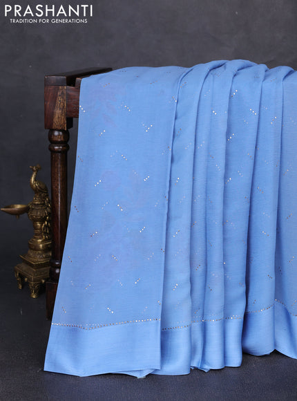 Pure chiffon silk saree pastel blue with golden buttas and floral printed blouse