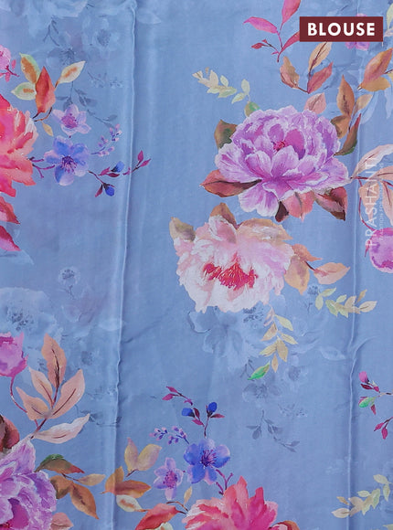 Pure chiffon silk saree pastel blue with golden buttas and floral printed blouse