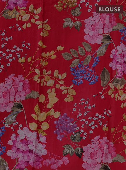 Pure chiffon silk saree red with golden buttas and floral printed blouse