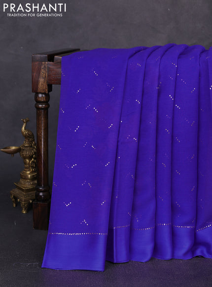 Pure chiffon silk saree royal blue with golden buttas and floral printed blouse
