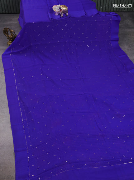 Pure chiffon silk saree royal blue with golden buttas and floral printed blouse