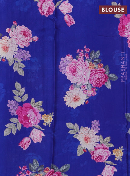 Pure chiffon silk saree royal blue with golden buttas and floral printed blouse