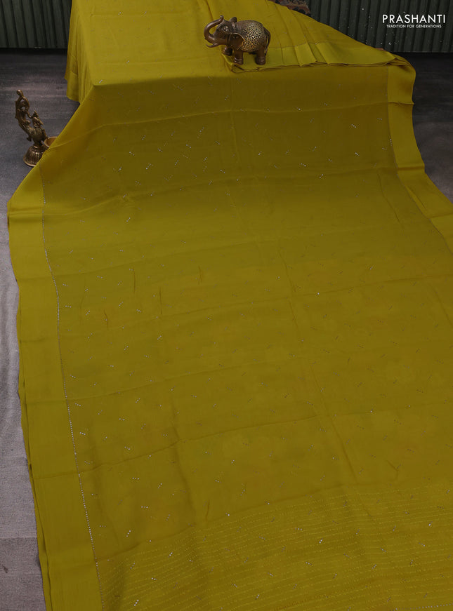 Pure chiffon silk saree mustard yellow with golden buttas and floral printed blouse