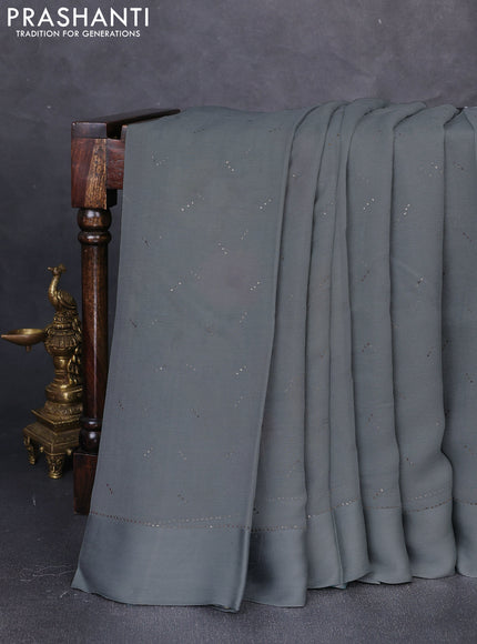 Pure chiffon silk saree grey with golden buttas and floral printed blouse