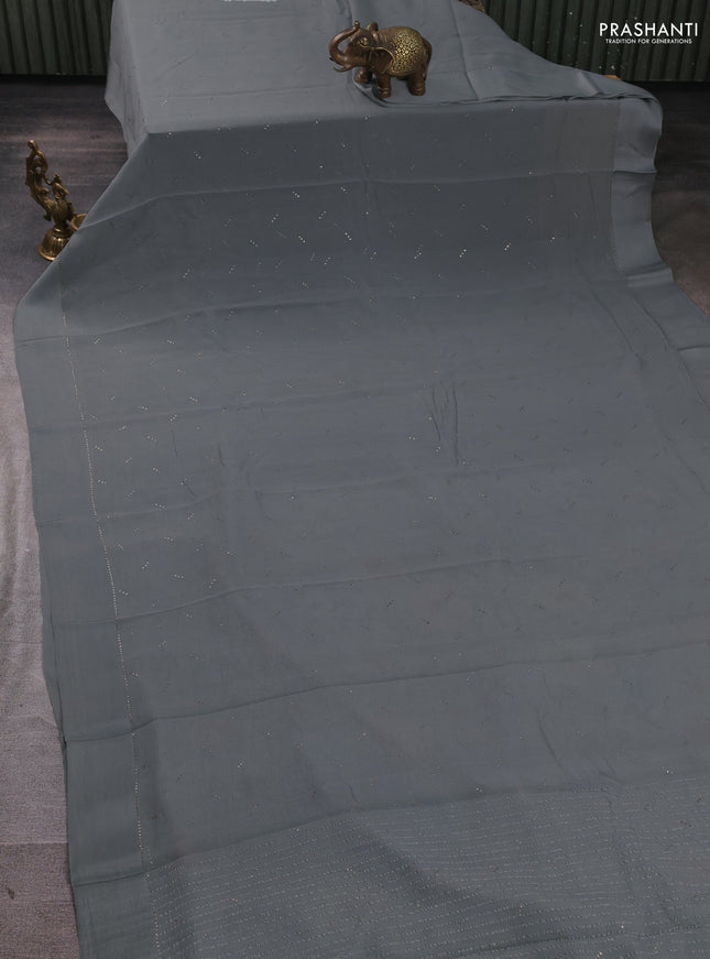 Pure chiffon silk saree grey with golden buttas and floral printed blouse