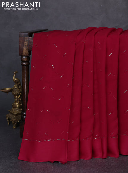 Pure chiffon silk saree tomato pink with golden buttas and floral printed blouse
