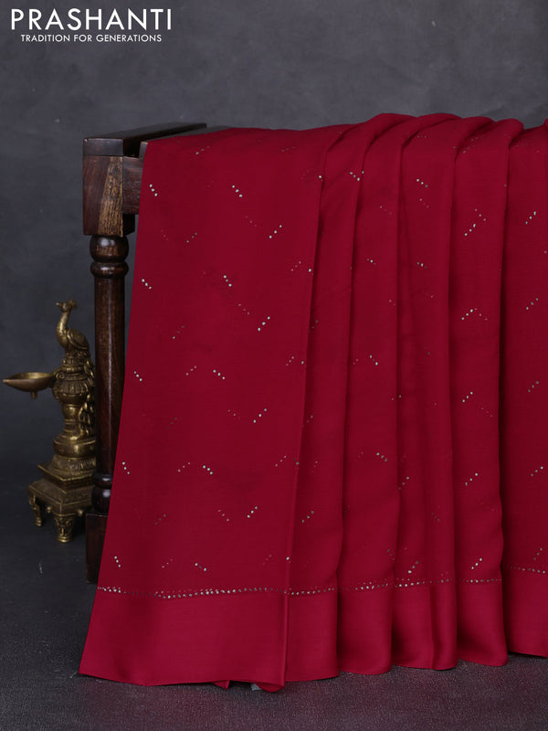 Pure chiffon silk saree tomato pink with golden buttas and floral printed blouse