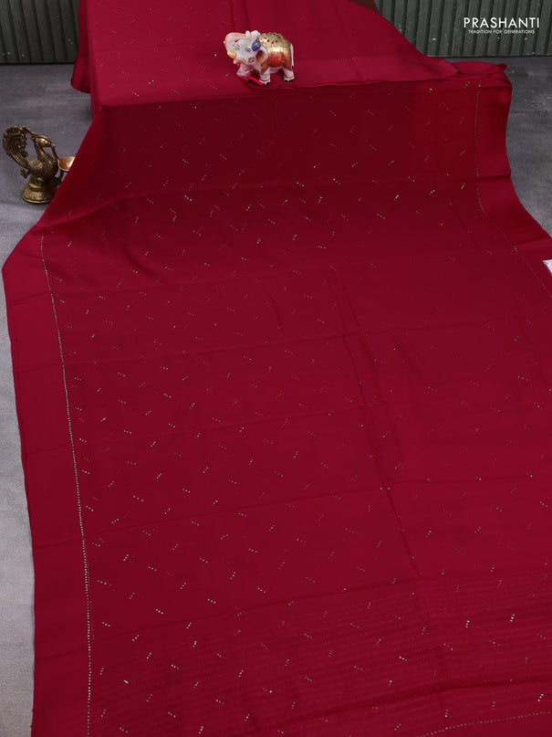 Pure chiffon silk saree tomato pink with golden buttas and floral printed blouse