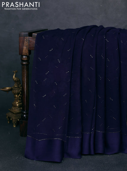 Pure chiffon silk saree navy blue with golden buttas and floral printed blouse