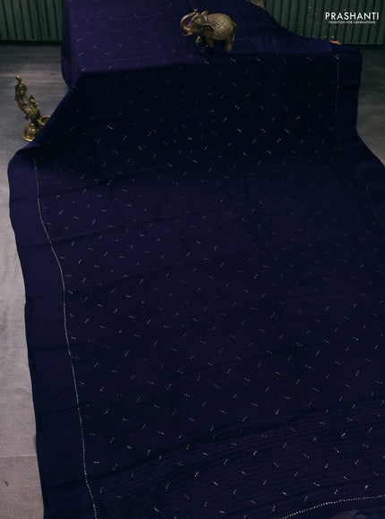 Pure chiffon silk saree navy blue with golden buttas and floral printed blouse