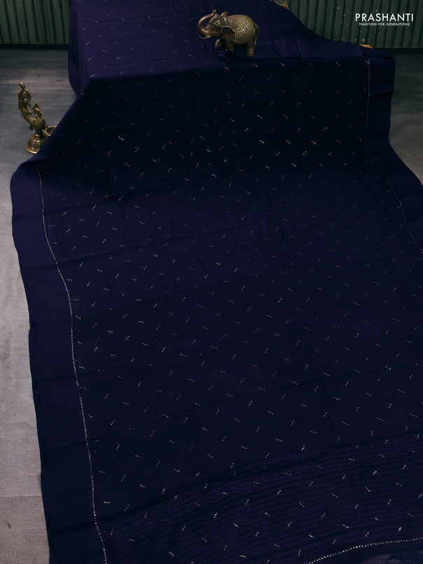 Pure chiffon silk saree navy blue with golden buttas and floral printed blouse