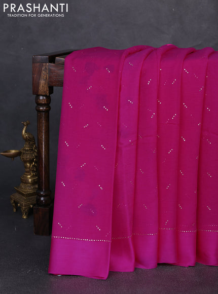 Pure chiffon silk saree magenta pink with golden buttas and floral printed blouse
