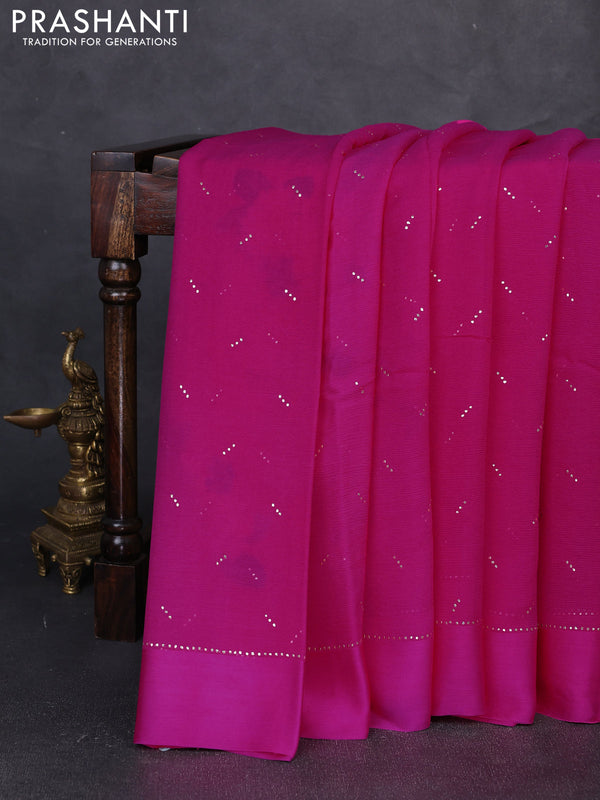 Pure chiffon silk saree magenta pink with golden buttas and floral printed blouse