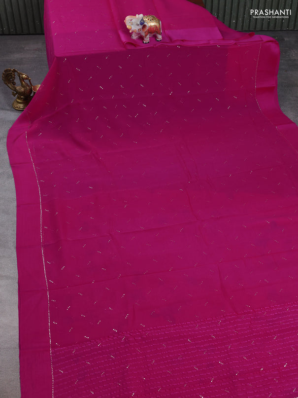 Pure chiffon silk saree magenta pink with golden buttas and floral printed blouse