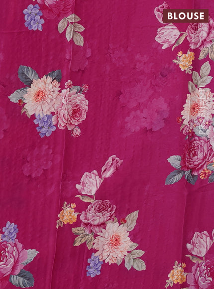 Pure chiffon silk saree magenta pink with golden buttas and floral printed blouse