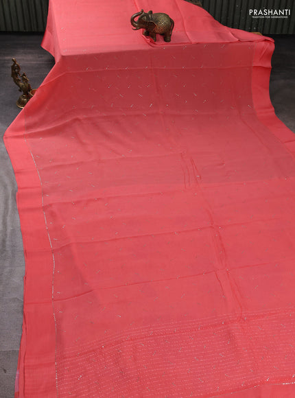Pure chiffon silk saree dark peach with golden buttas and floral printed blouse