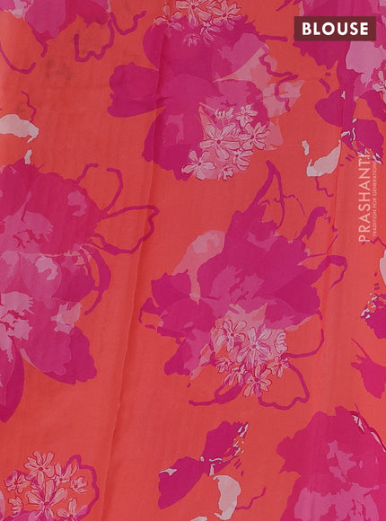 Pure chiffon silk saree dark peach with golden buttas and floral printed blouse