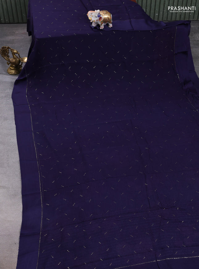 Pure chiffon silk saree navy blue with golden buttas and floral printed blouse