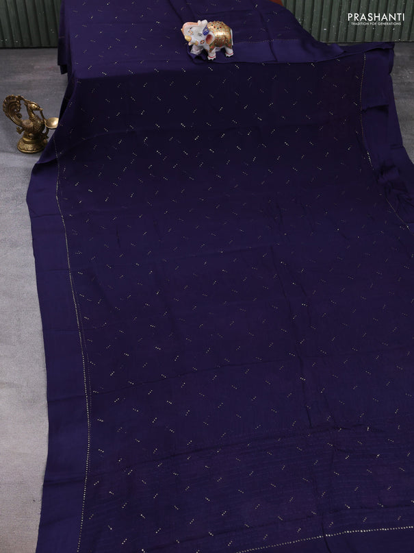Pure chiffon silk saree navy blue with golden buttas and floral printed blouse