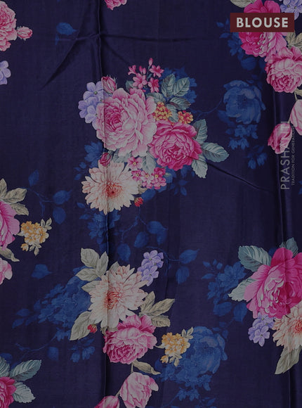 Pure chiffon silk saree navy blue with golden buttas and floral printed blouse