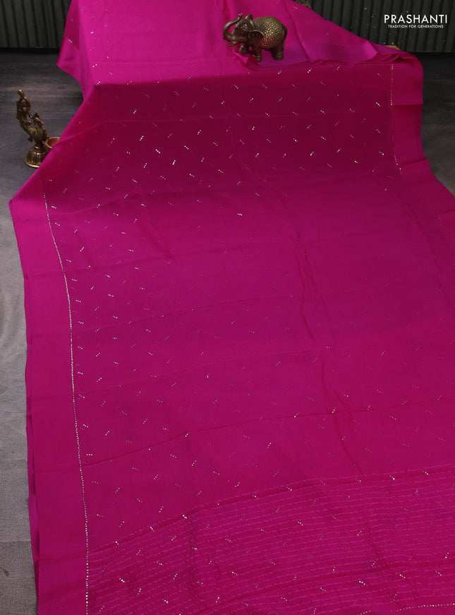 Pure chiffon silk saree pink with golden buttas and floral printed blouse