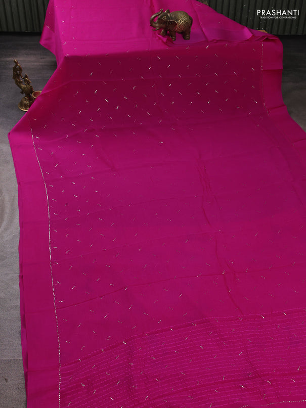 Pure chiffon silk saree pink with golden buttas and floral printed blouse