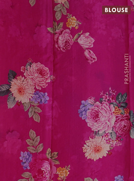 Pure chiffon silk saree pink with golden buttas and floral printed blouse