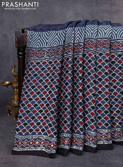 Modal silk saree indigo blue and black with allover ajrakh prints & sequin work and mirror sequin work pallu
