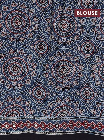 Modal silk saree indigo blue and black with allover ajrakh prints & sequin work and mirror sequin work pallu