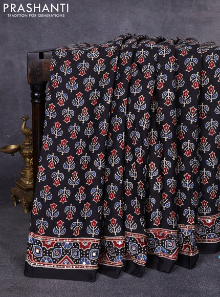 Modal silk saree black with allover ajrakh prints & sequin work and mirror sequin work pallu