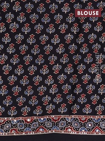 Modal silk saree black with allover ajrakh prints & sequin work and mirror sequin work pallu