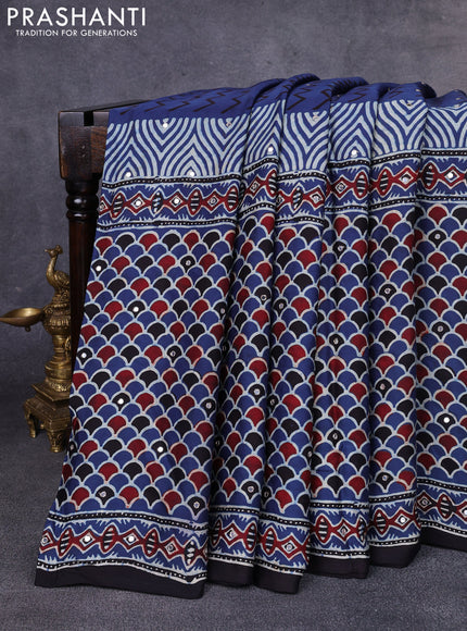 Modal silk saree indigo blue and black with allover ajrakh prints & sequin work and mirror sequin work pallu