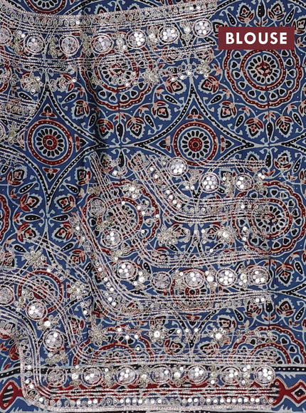 Modal silk saree indigo blue and black with allover ajrakh prints & sequin work and mirror sequin work pallu