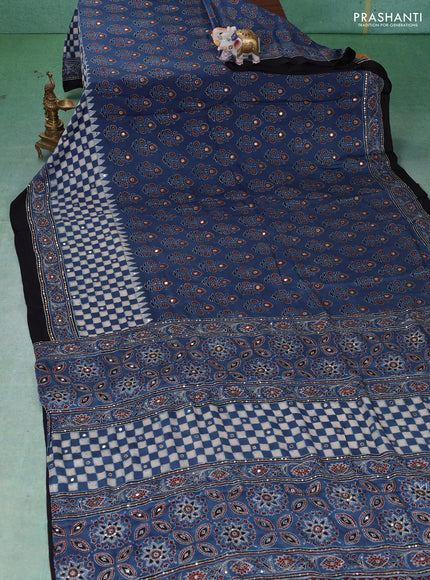 Modal silk saree indigo blue and black with allover ajrakh prints & sequin work and mirror sequin work pallu