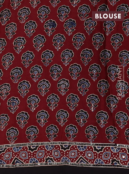 Modal silk saree maroon and coffee brown with allover ajrakh prints & sequin work and mirror sequin work pallu