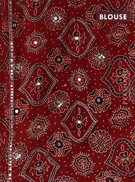 Modal silk saree maroon and coffee brown with allover ajrakh prints & sequin work and mirror sequin work pallu